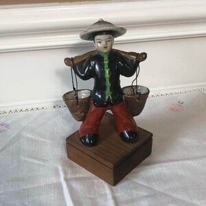 Vintage ceramic Asian figural water bucket planter
